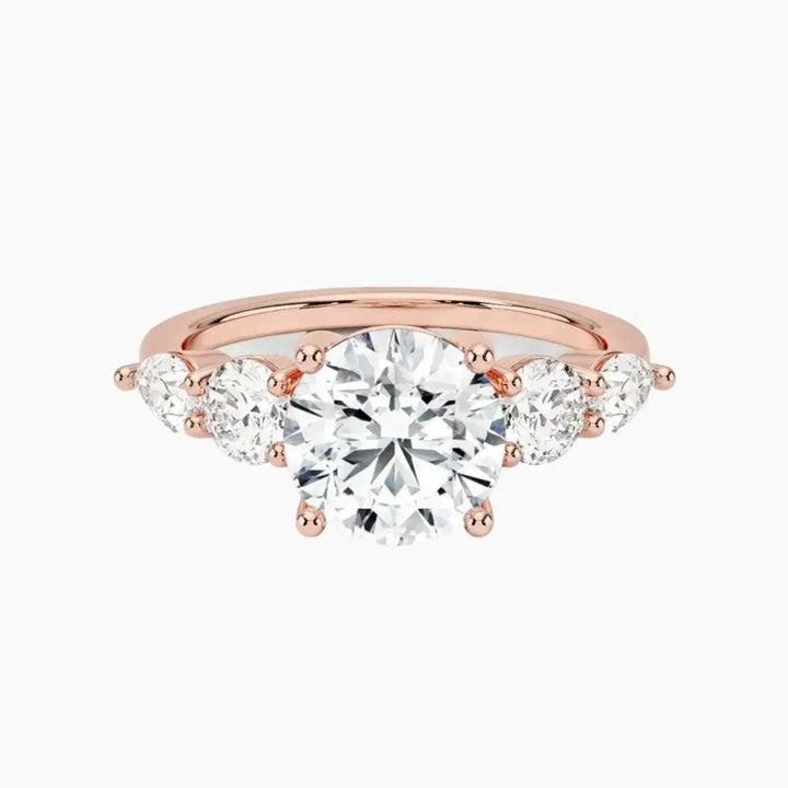 Daria Five Stone Round Designer 3 Carat Lab Grown Diamond Engagement Ring in 18K Rose Gold
