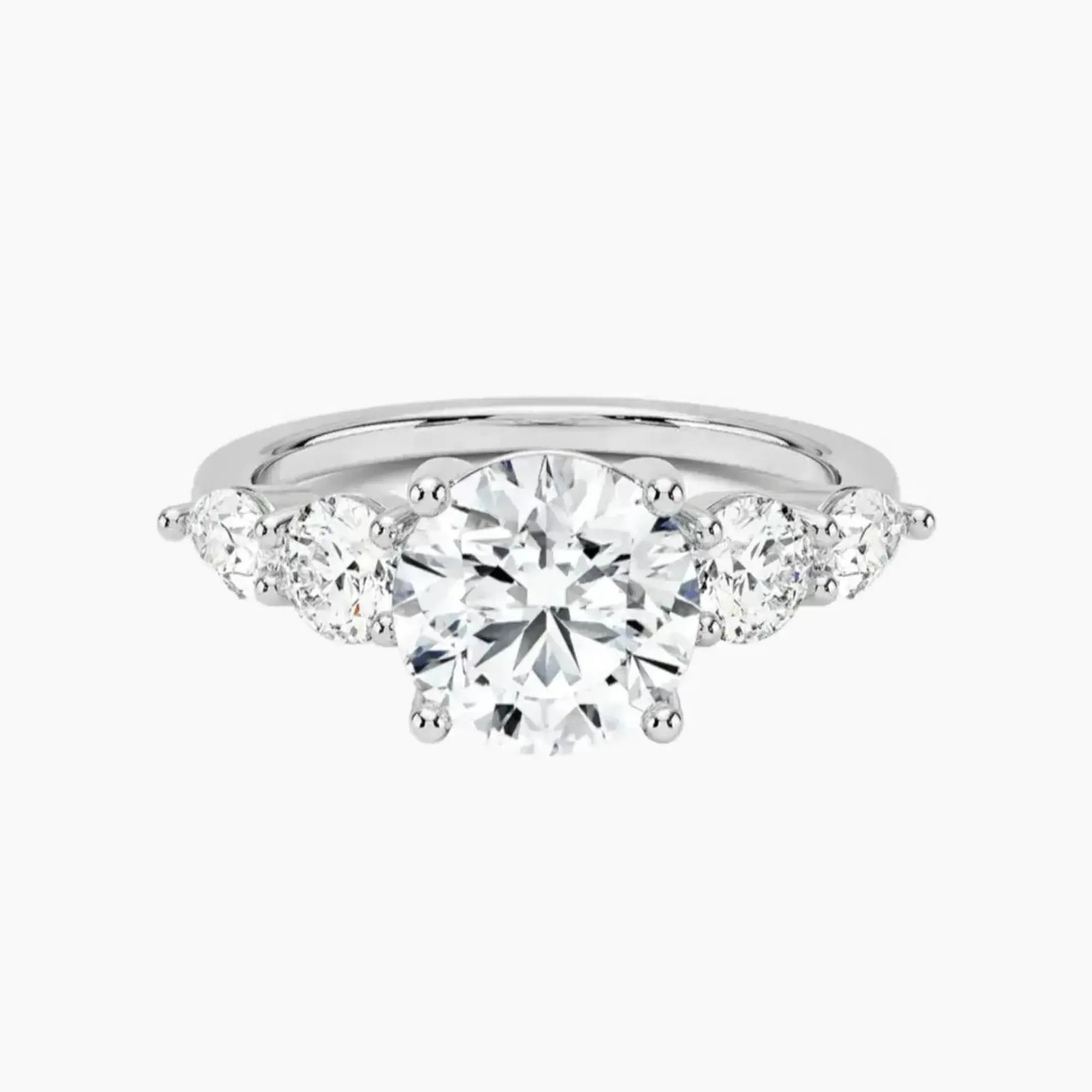 Daria Five Stone Round Designer 2 Carat Lab Grown Diamond Engagement Ring in 14K White Gold