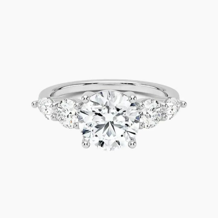 Daria Five Stone Round Designer 2 Carat Lab Grown Diamond Engagement Ring in 14K White Gold