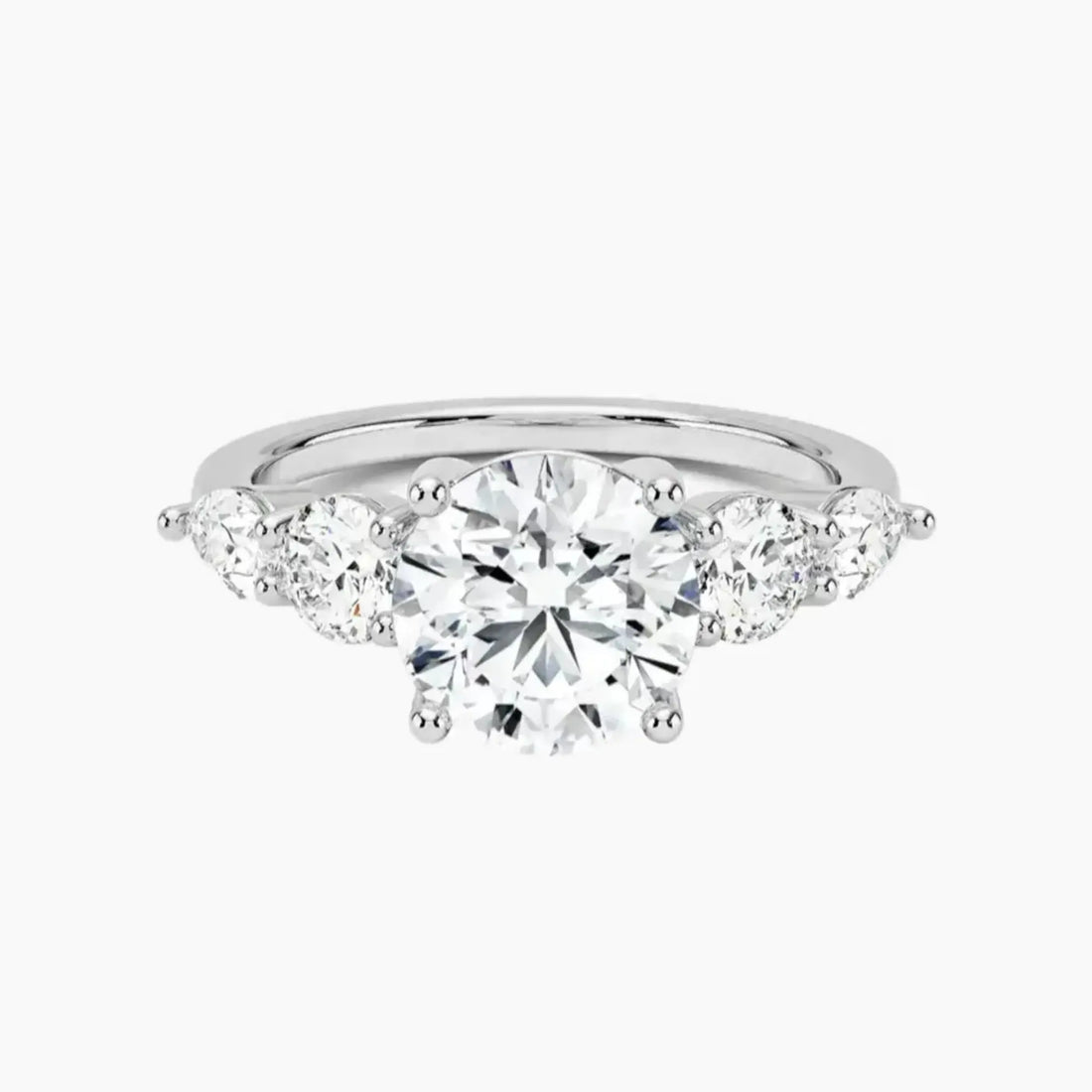 Daria Five Stone Round Designer 2 Carat Lab Grown Diamond Engagement Ring in 18K White Gold