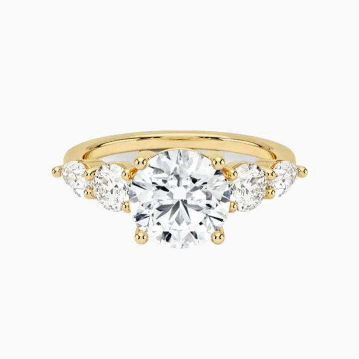 Daria Five Stone Round Designer 2.5 Carat Lab Grown Diamond Engagement Ring in 18K Yellow Gold