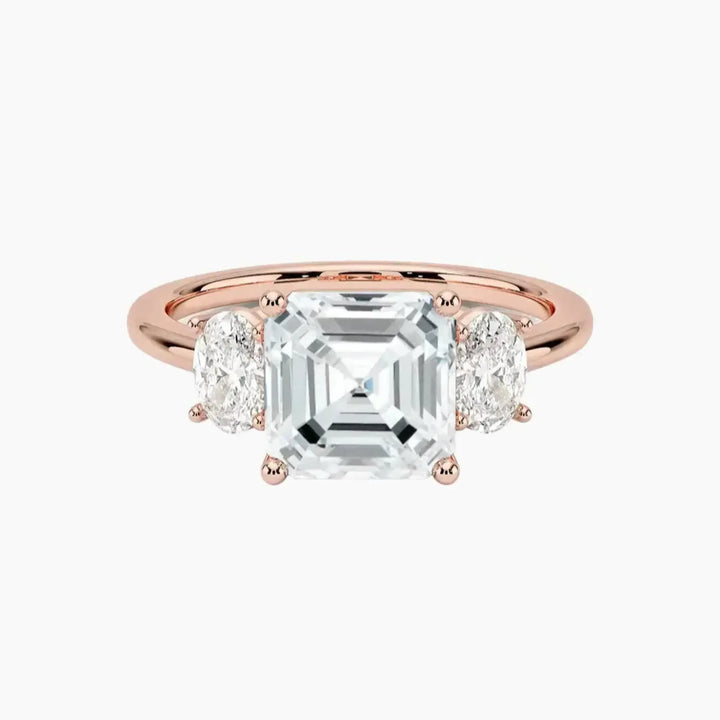 Liora Asscher Three Stone 1 Carat Lab Grown Diamond Engagement Ring in 14K Rose Gold