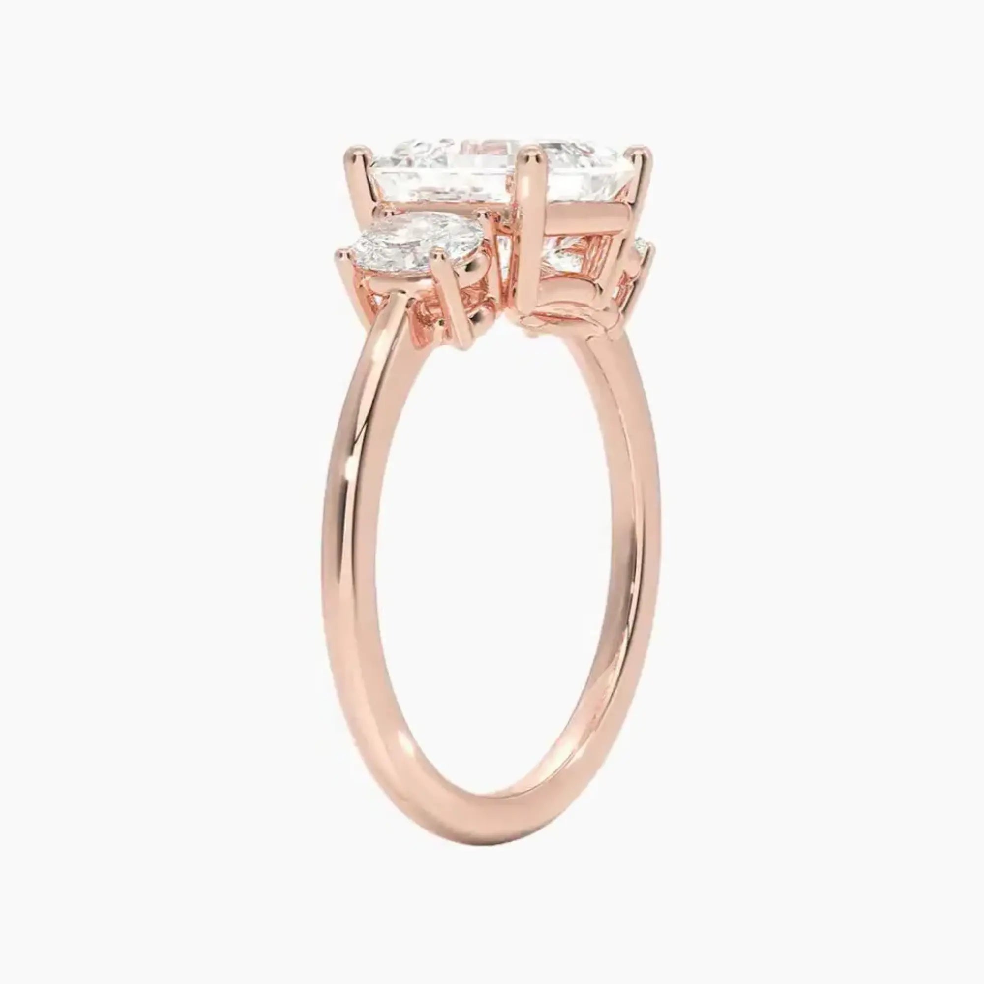 Liora Asscher Three Stone 1 Carat Lab Grown Diamond Engagement Ring in 14K Yellow Gold