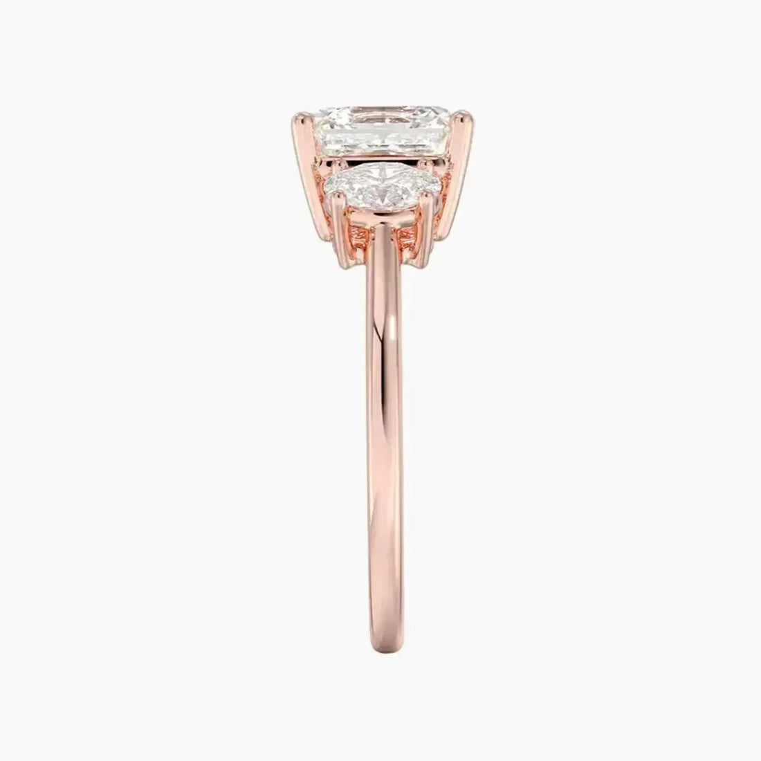 Liora Asscher Three Stone 3 Carat Lab Grown Diamond Engagement Ring in 18K Rose Gold