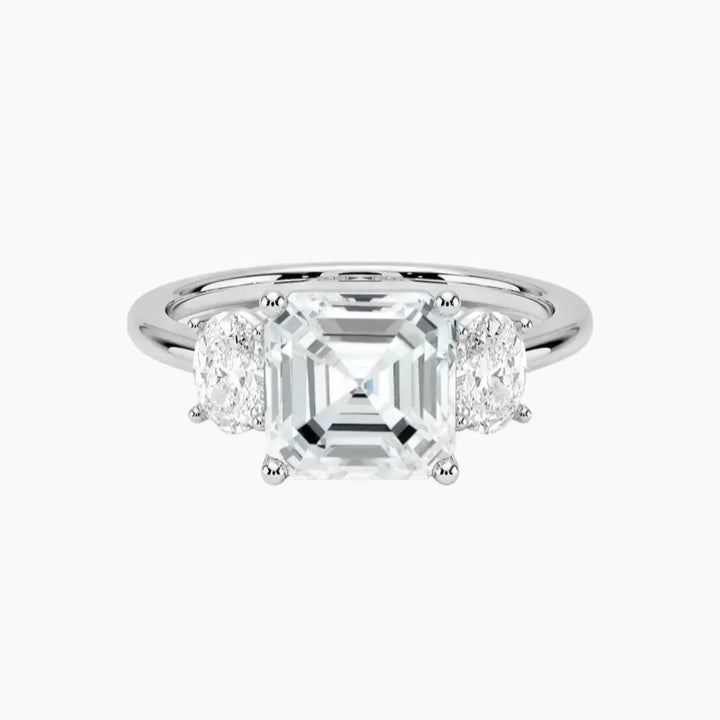 Liora Asscher Three Stone 1 Carat Lab Grown Diamond Engagement Ring in 18K White Gold