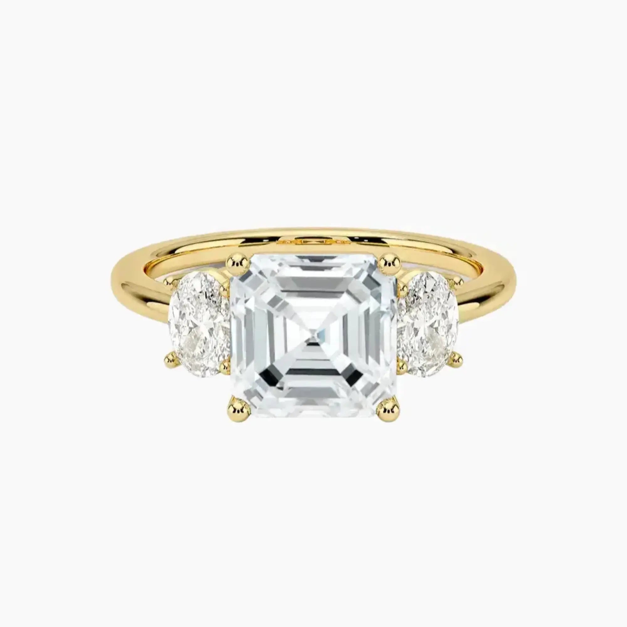 Liora Asscher Three Stone 1 Carat Lab Grown Diamond Engagement Ring in 18K Rose Gold