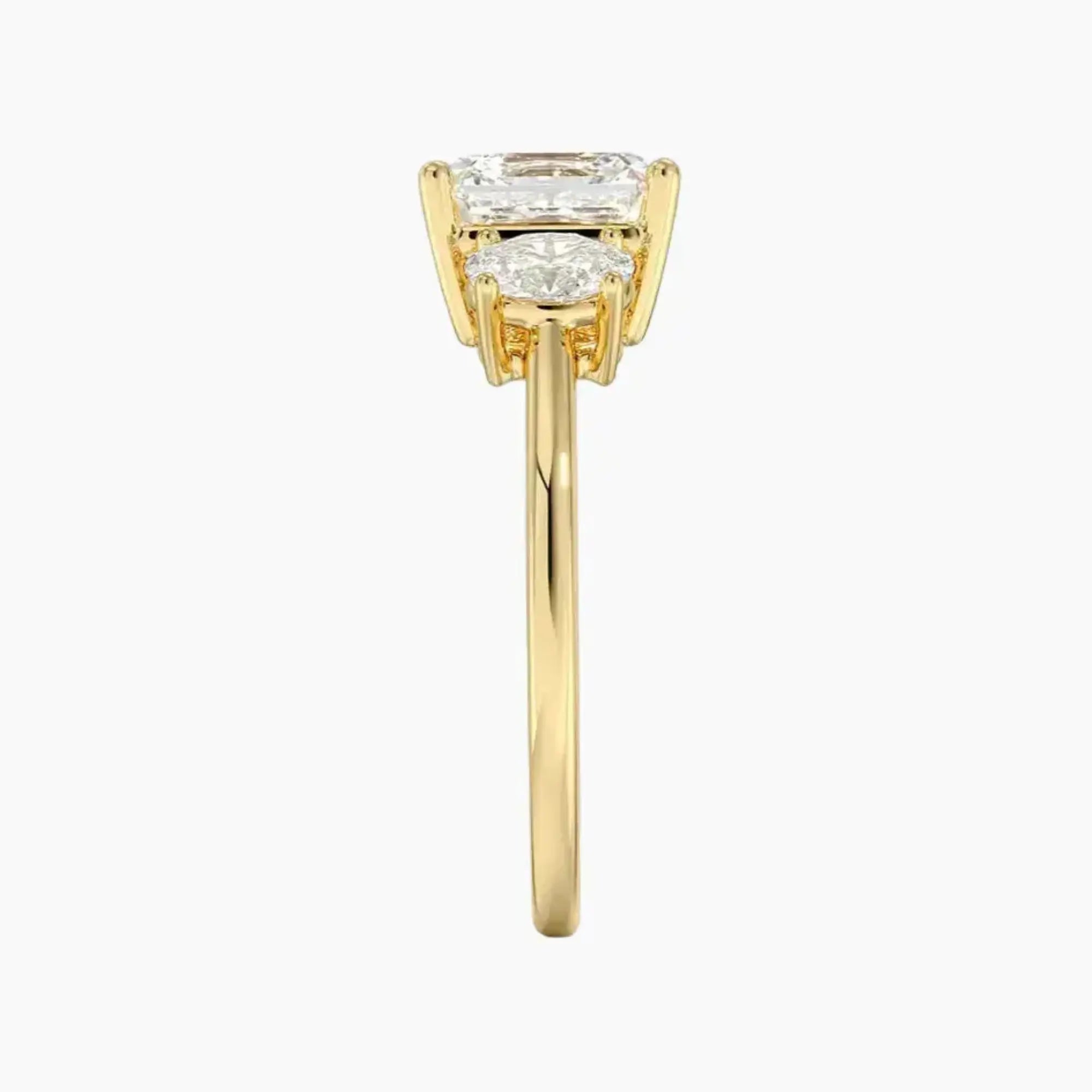 Liora Asscher Three Stone 1.5 Carat Lab Grown Diamond Engagement Ring in 18K Yellow Gold