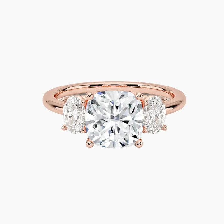 Liora Cushion Three Stone 3 Carat Lab Grown Diamond Engagement Ring in 14K Rose Gold