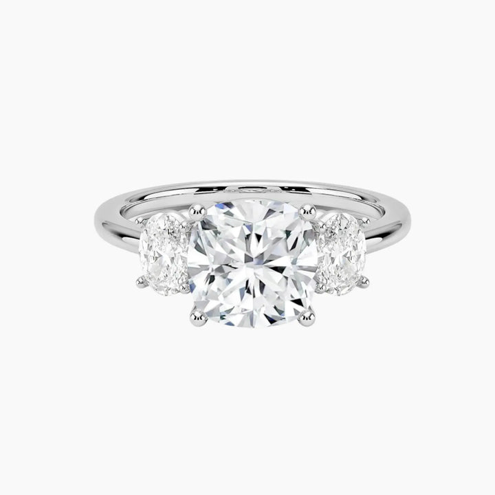 Liora Cushion Three Stone 3 Carat Lab Grown Diamond Engagement Ring in 14K White Gold