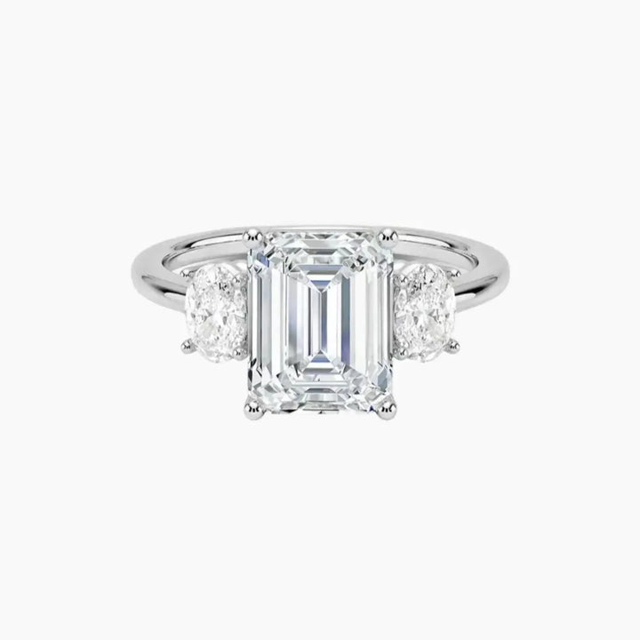 Liora Emerald Three Stone 2.5 Carat Lab Grown Diamond Engagement Ring in 14K White Gold
