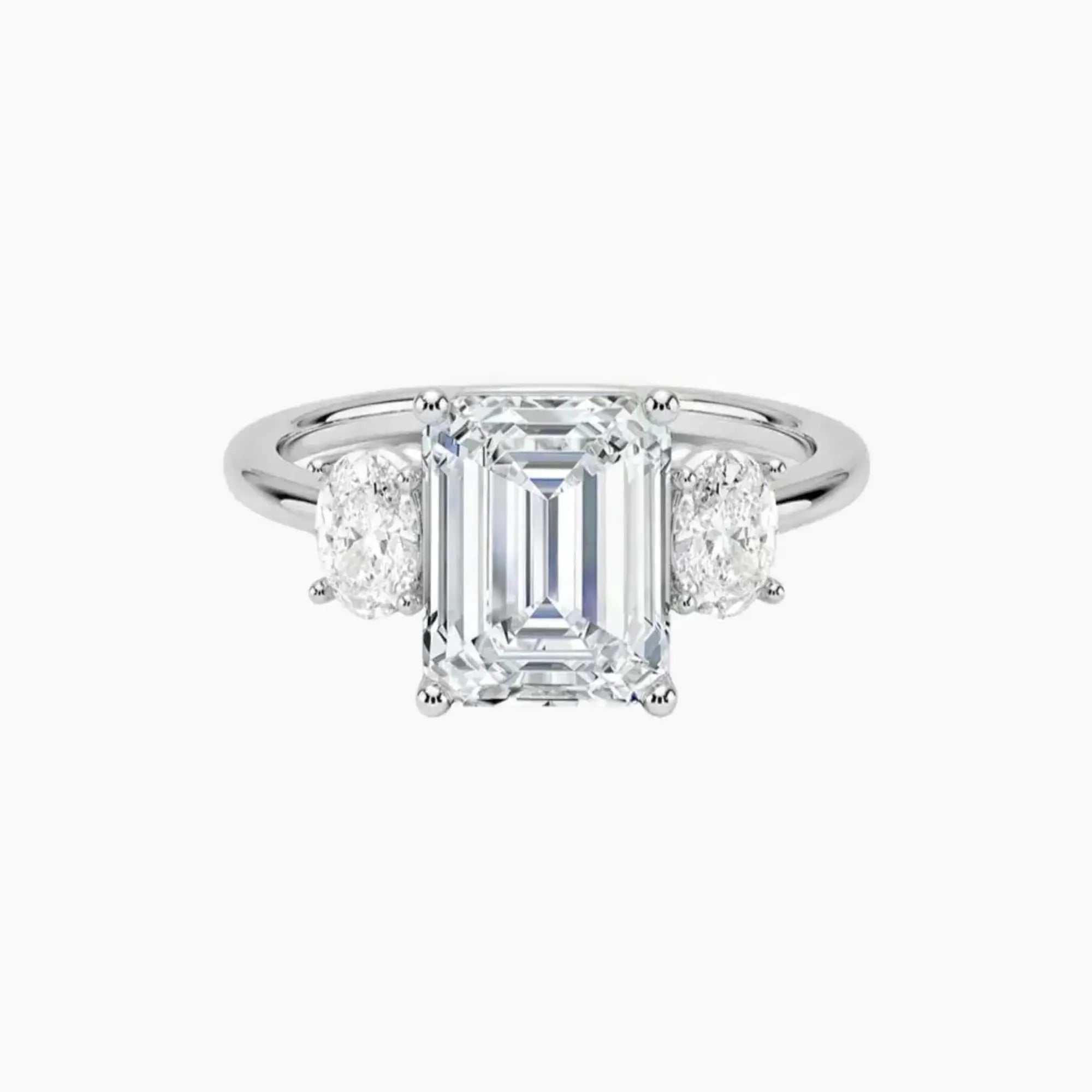 Liora Emerald Three Stone 2.5 Carat Lab Grown Diamond Engagement Ring in 18K Rose Gold