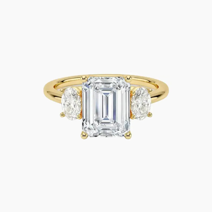 Liora Emerald Three Stone 2 Carat Lab Grown Diamond Engagement Ring in 14K Yellow Gold