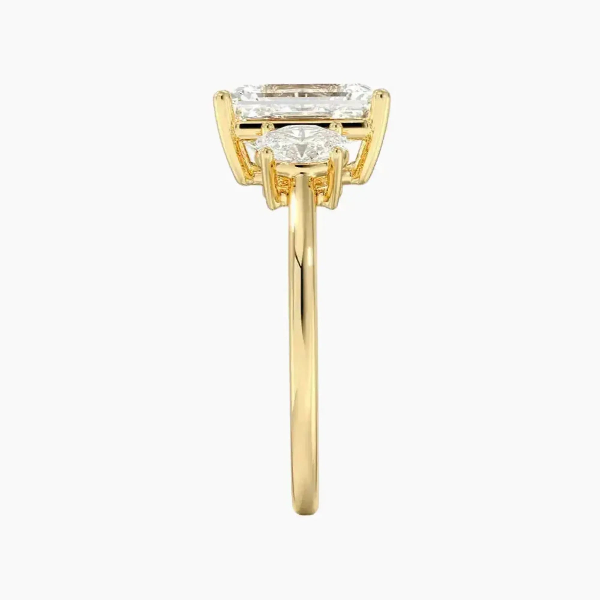 Liora Emerald Three Stone 2.5 Carat Lab Grown Diamond Engagement Ring in 18K Rose Gold