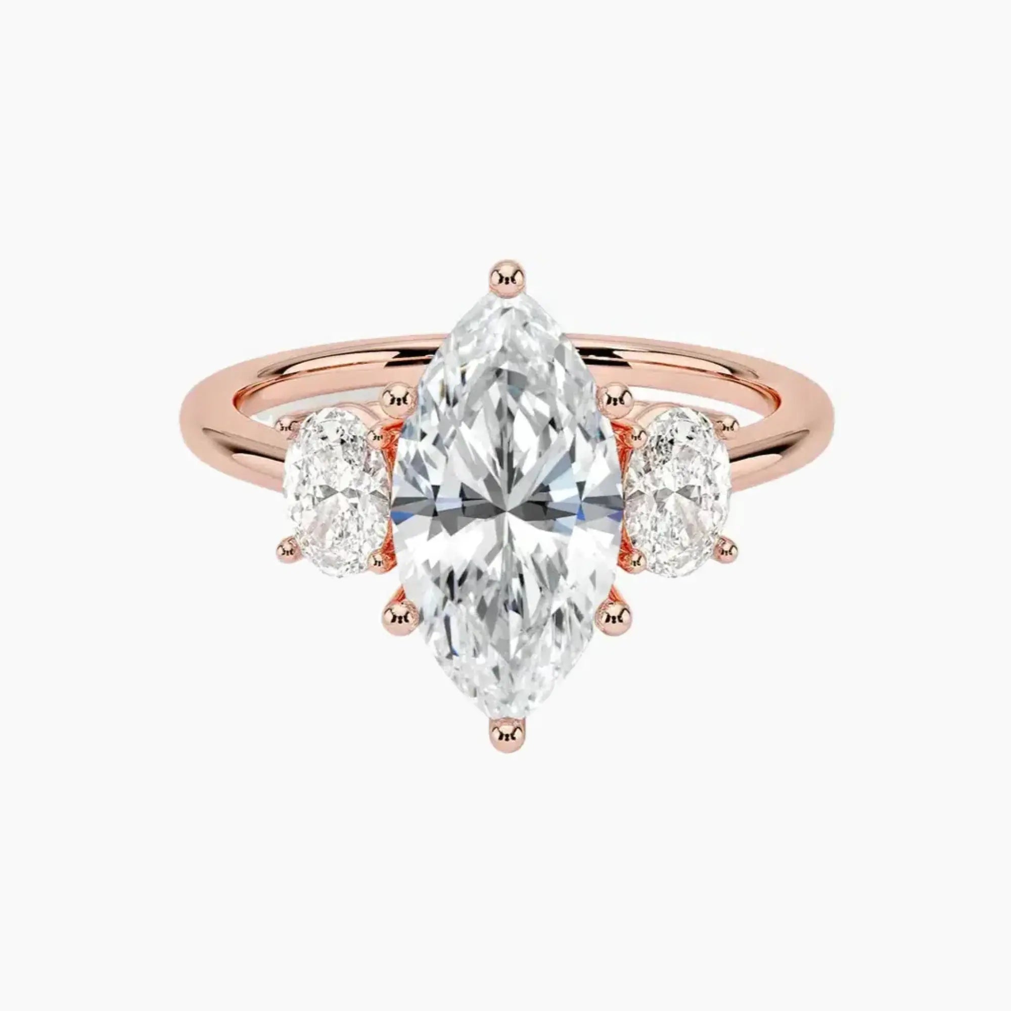 Liora Marquise Three Stone 2.5 Carat Lab Grown Diamond Engagement Ring in 18K Yellow Gold