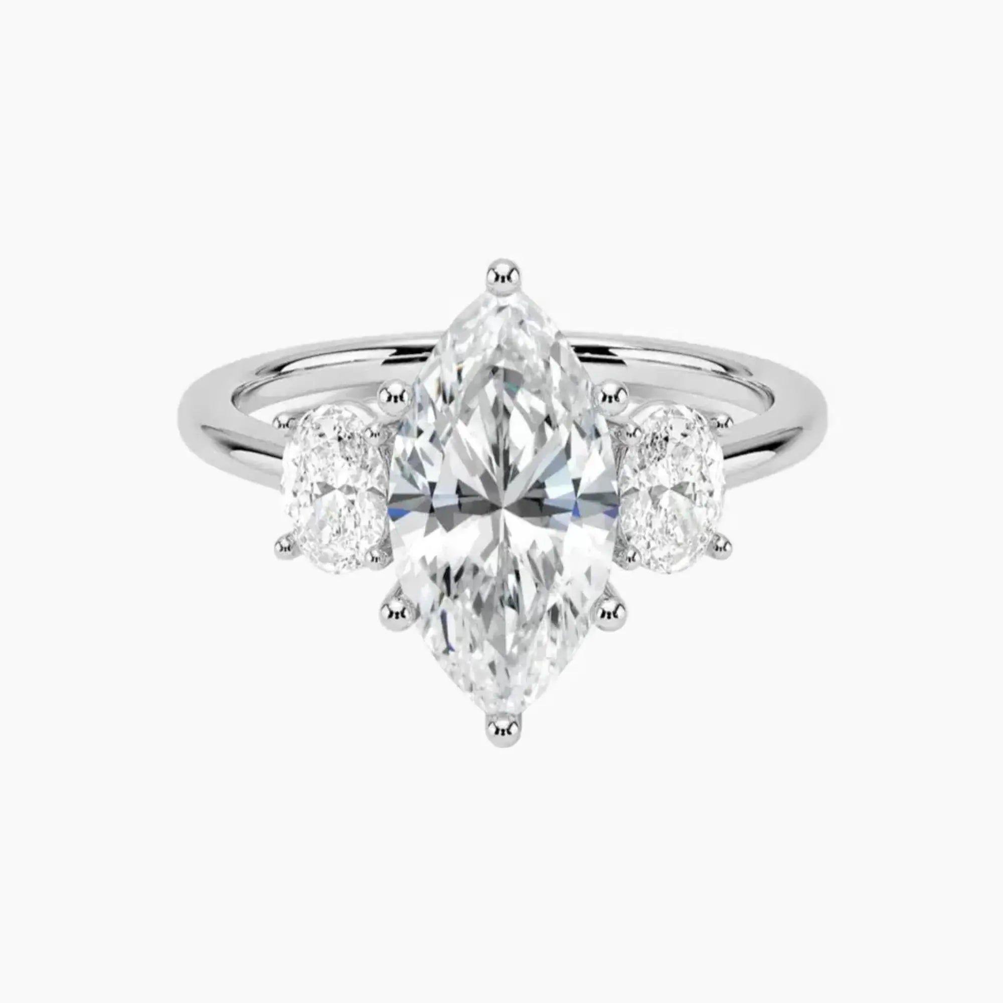 Liora Marquise Three Stone 3 Carat Lab Grown Diamond Engagement Ring in 18K White Gold