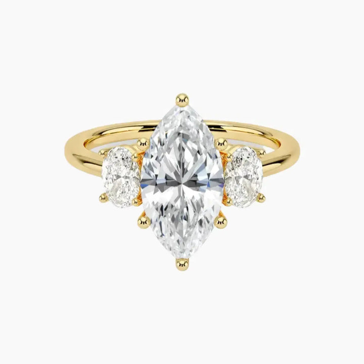 Liora Marquise Three Stone 1.5 Carat Lab Grown Diamond Engagement Ring in 14K Yellow Gold