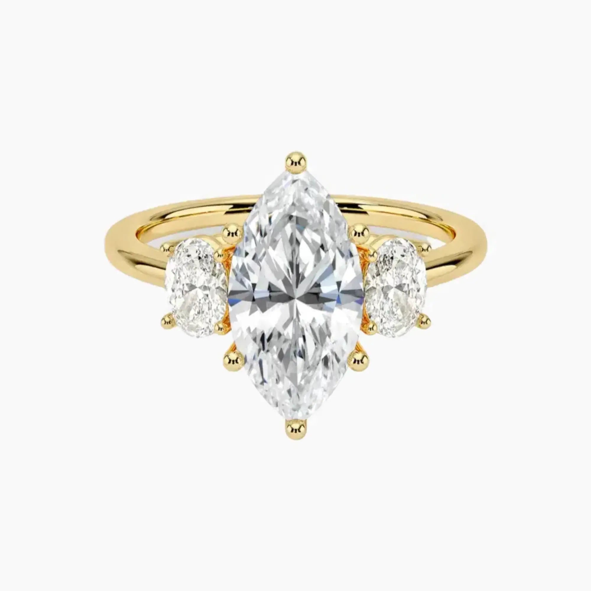 Liora Marquise Three Stone 2.5 Carat Lab Grown Diamond Engagement Ring in 18K Rose Gold
