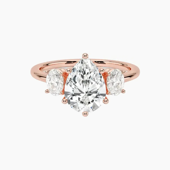 Liora Pear Three Stone 1 Carat Lab Grown Diamond Engagement Ring in 18K Rose Gold