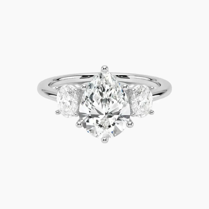 Liora Pear Three Stone 2 Carat Lab Grown Diamond Engagement Ring in 18K White Gold