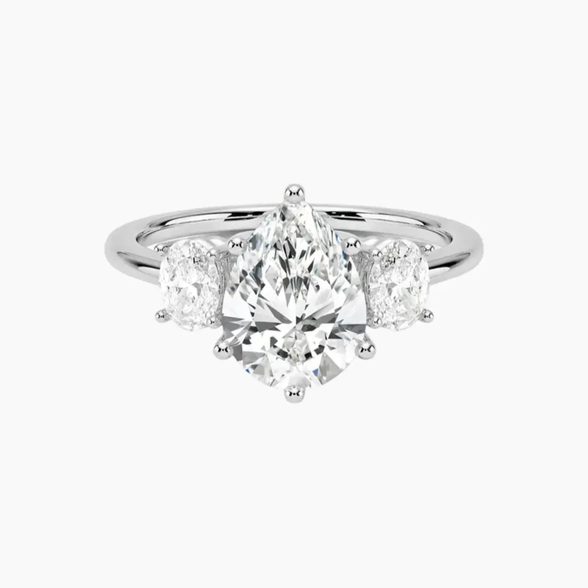 Liora Pear Three Stone 1.5 Carat Lab Grown Diamond Engagement Ring in 18K White Gold