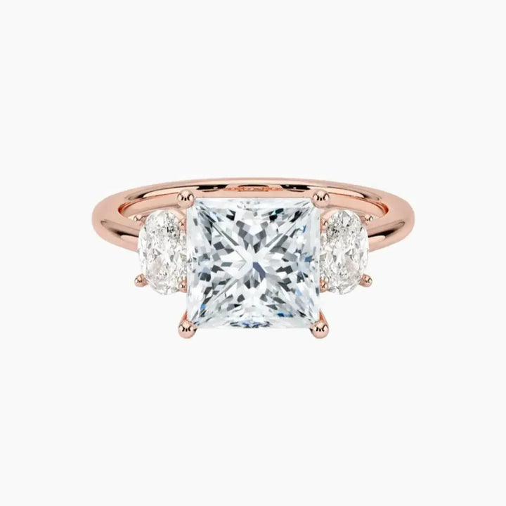 Liora Princess Three Stone 3 Carat Lab Grown Diamond Engagement Ring in 14K Rose Gold