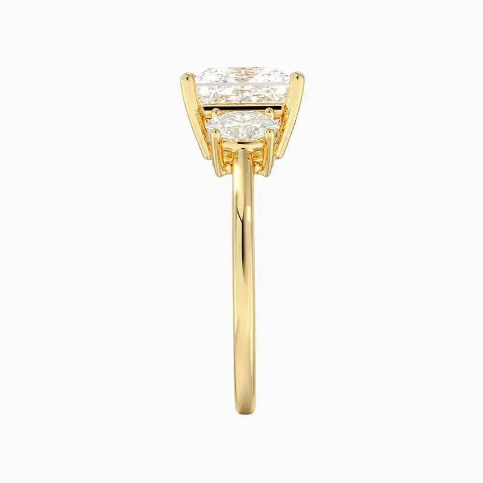 Liora Princess Three Stone 2.5 Carat Lab Grown Diamond Engagement Ring in 18K Yellow Gold