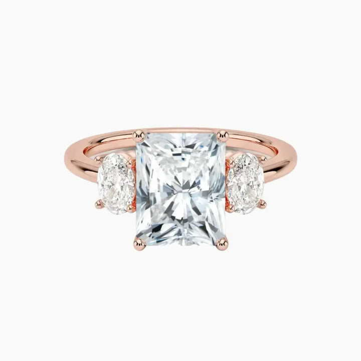 Liora Radiant Three Stone 2.5 Carat Lab Grown Diamond Engagement Ring in 18K Rose Gold