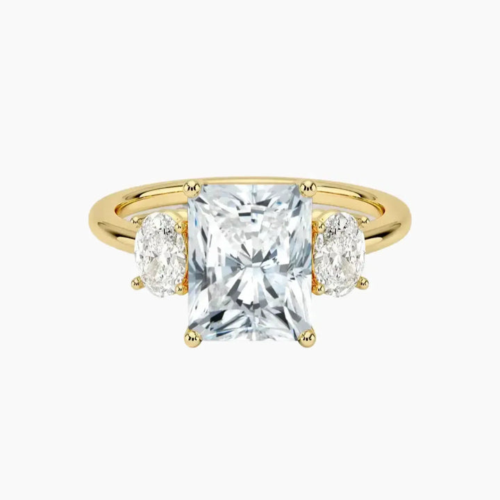 Liora Radiant Three Stone 3 Carat Lab Grown Diamond Engagement Ring in 18K Yellow Gold