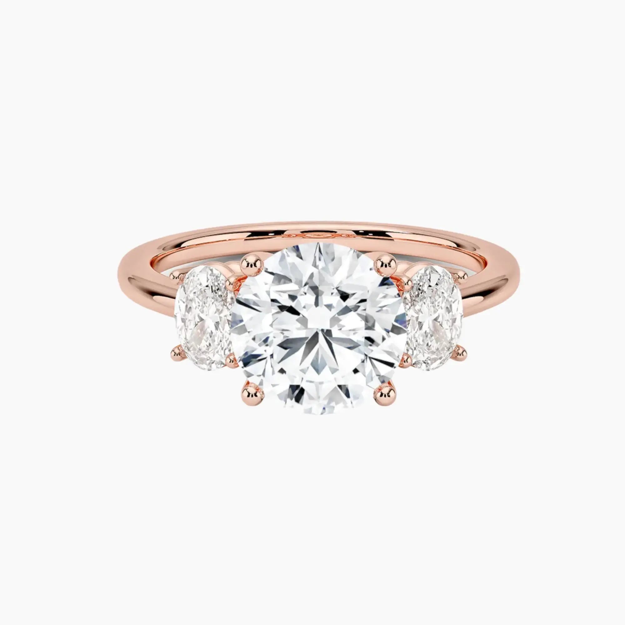 Liora Round Three Stone Diamond Ring Setting in 18K Rose Gold
