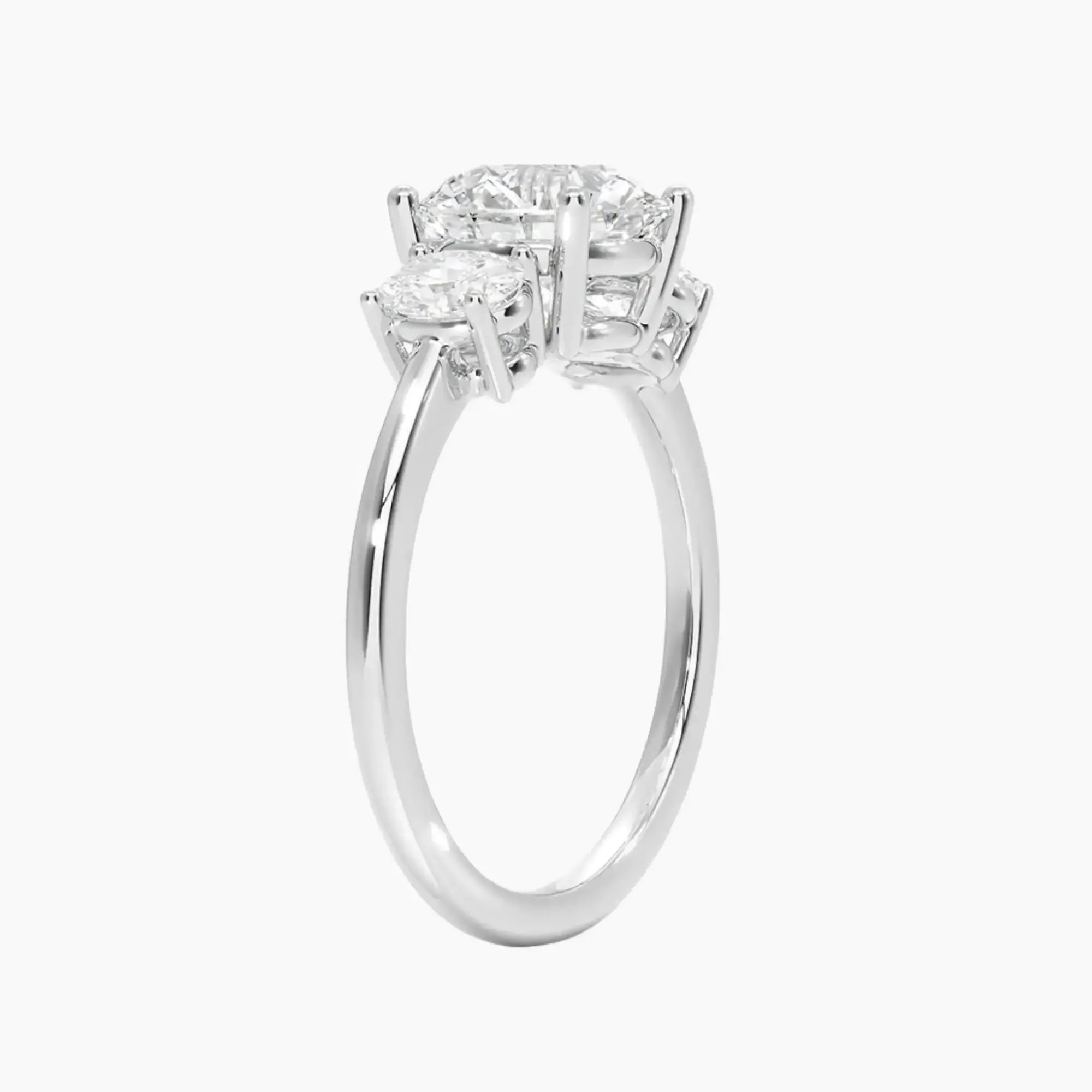 Liora Round Three Stone 1 Carat Lab Grown Diamond Engagement Ring in 18K White Gold