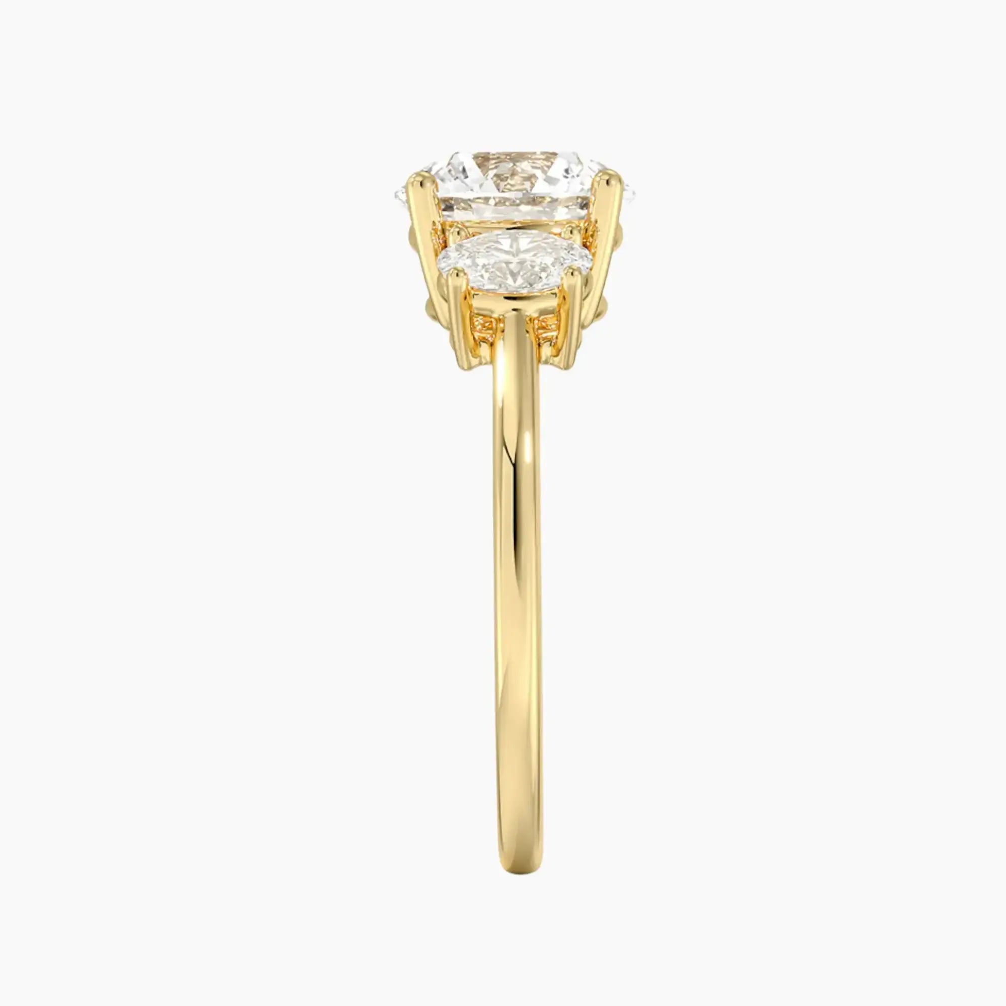 Liora Round Three Stone 1.5 Carat Lab Grown Diamond Engagement Ring in 14K Yellow Gold