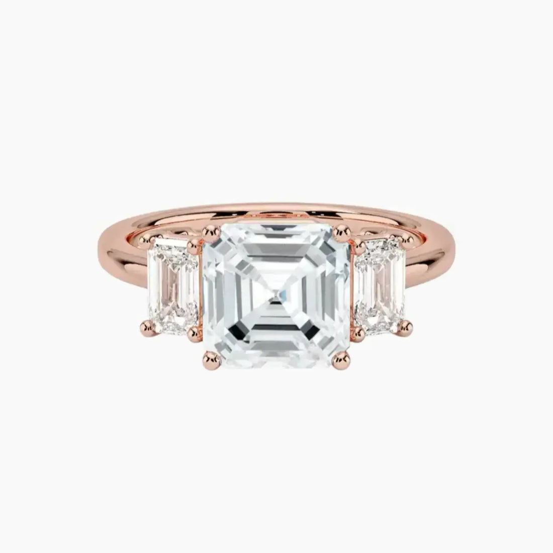 Aurelia Asscher Three Stone 2 Carat Lab Grown Diamond Engagement Ring in 18K Rose Gold