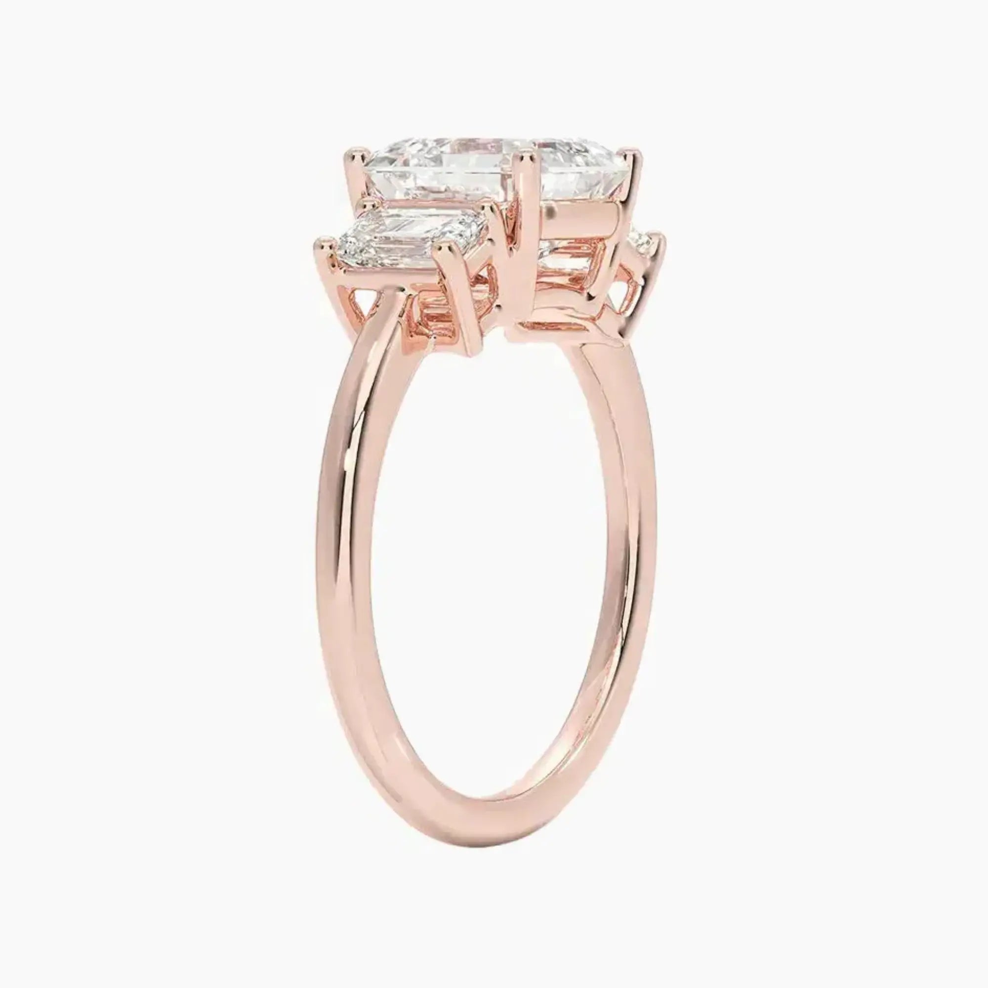 Aurelia Asscher Three Stone 1.5 Carat Lab Grown Diamond Engagement Ring in 18K Yellow Gold