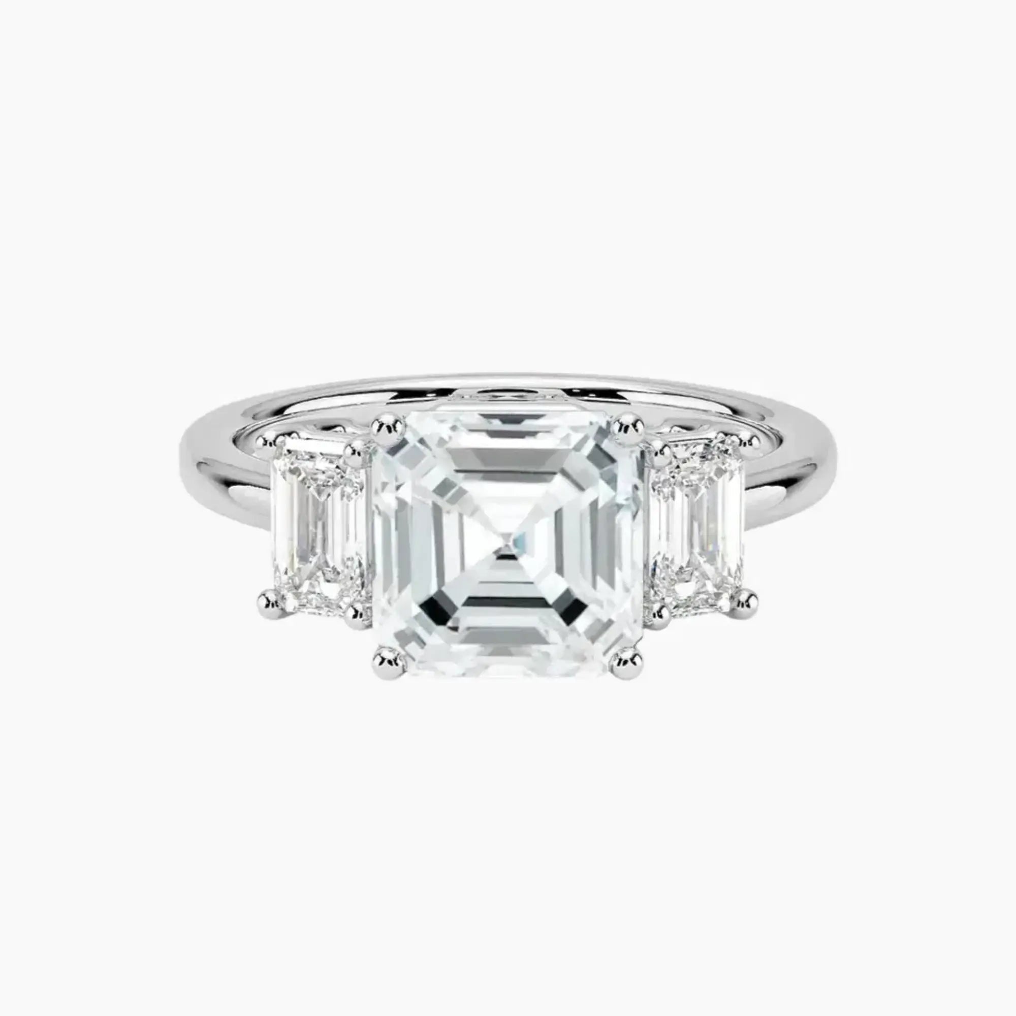 Aurelia Asscher Three Stone 1.5 Carat Lab Grown Diamond Engagement Ring in 18K White Gold