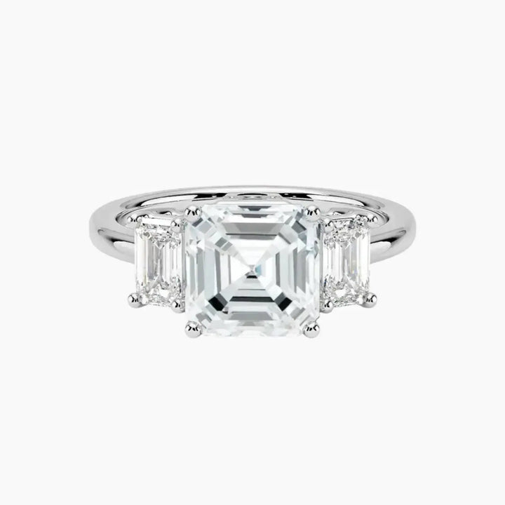 Aurelia Asscher Three Stone 2 Carat Lab Grown Diamond Engagement Ring in 14K White Gold