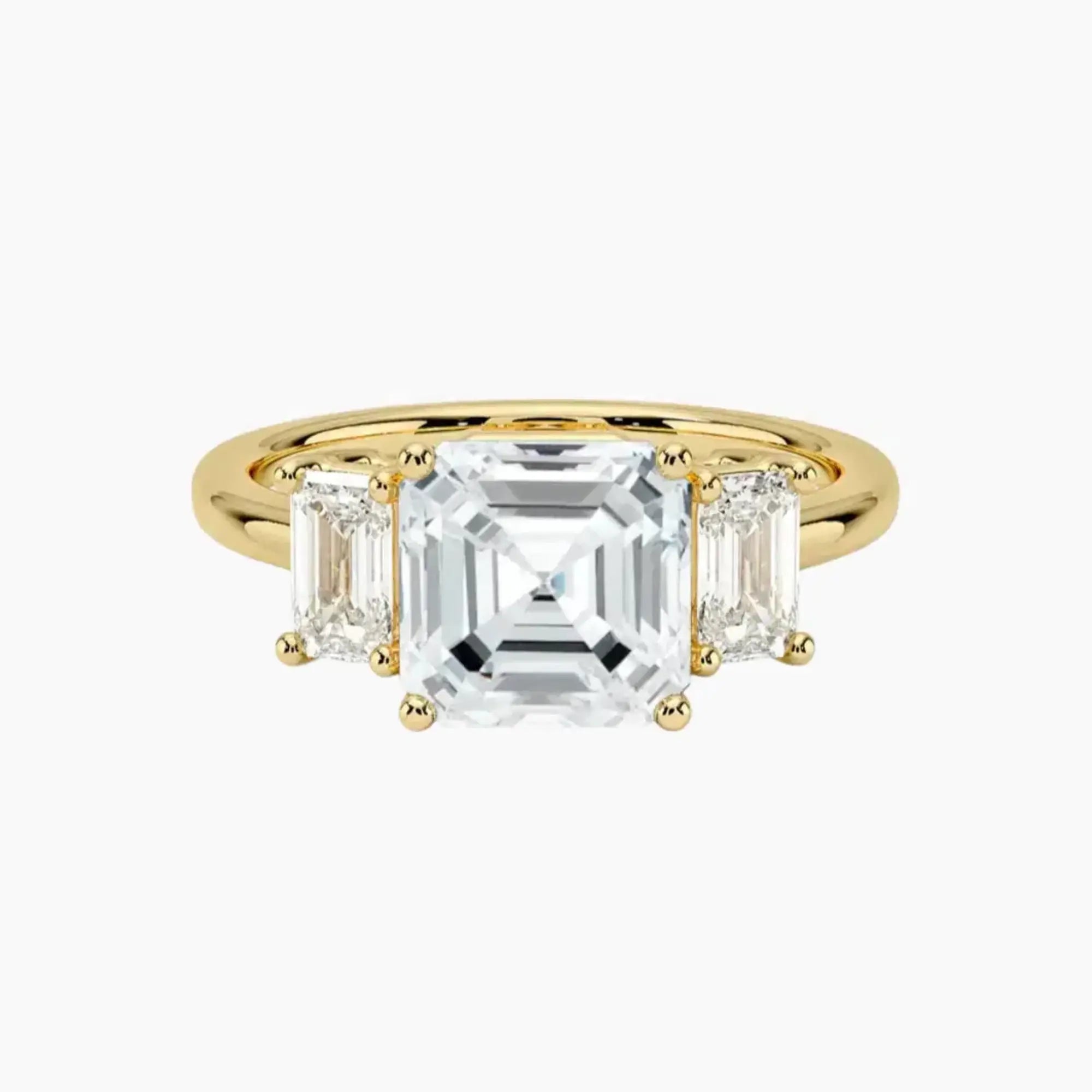Aurelia Asscher Three Stone Diamond Ring Setting in 18K Yellow Gold