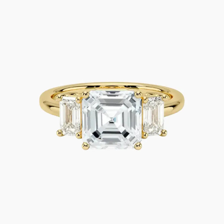 Aurelia Asscher Three Stone 2 Carat Lab Grown Diamond Engagement Ring in 18K Yellow Gold