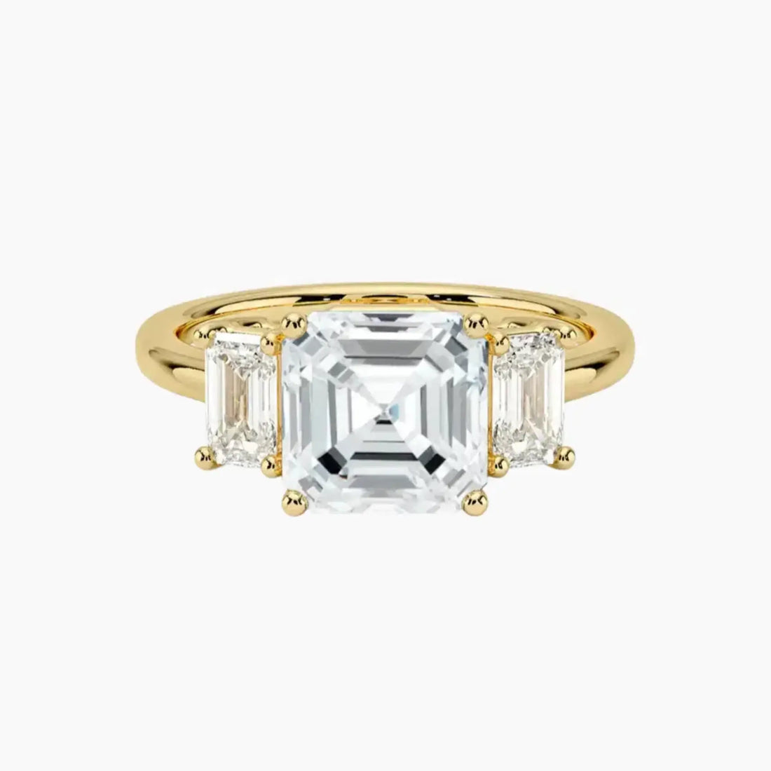Aurelia Asscher Three Stone 2 Carat Lab Grown Diamond Engagement Ring in 14K Yellow Gold