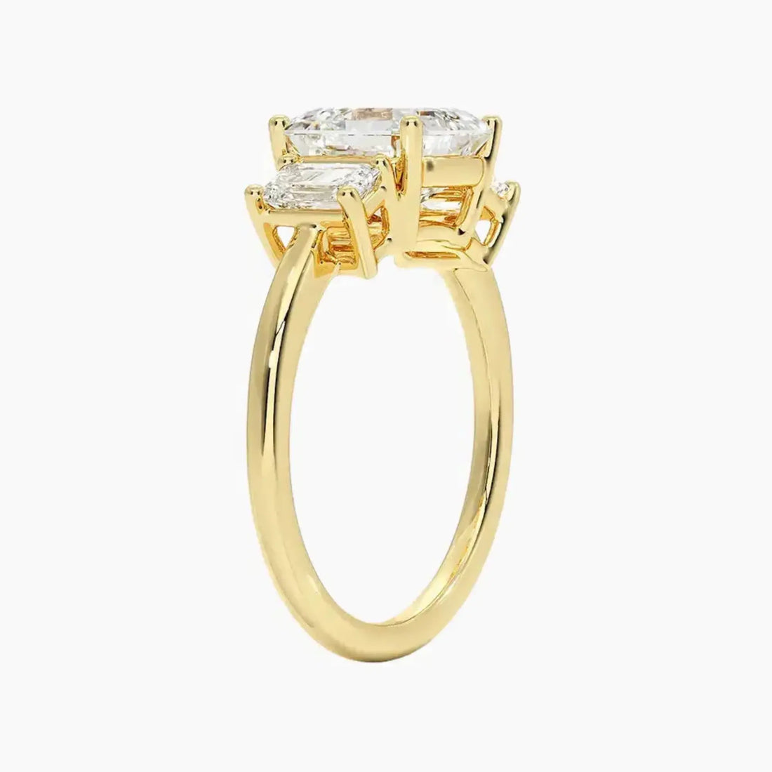 Aurelia Asscher Three Stone 1.5 Carat Lab Grown Diamond Engagement Ring in 18K Yellow Gold