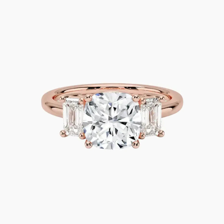 Aurelia Cushion Three Stone Diamond Ring Setting in 14K Rose Gold