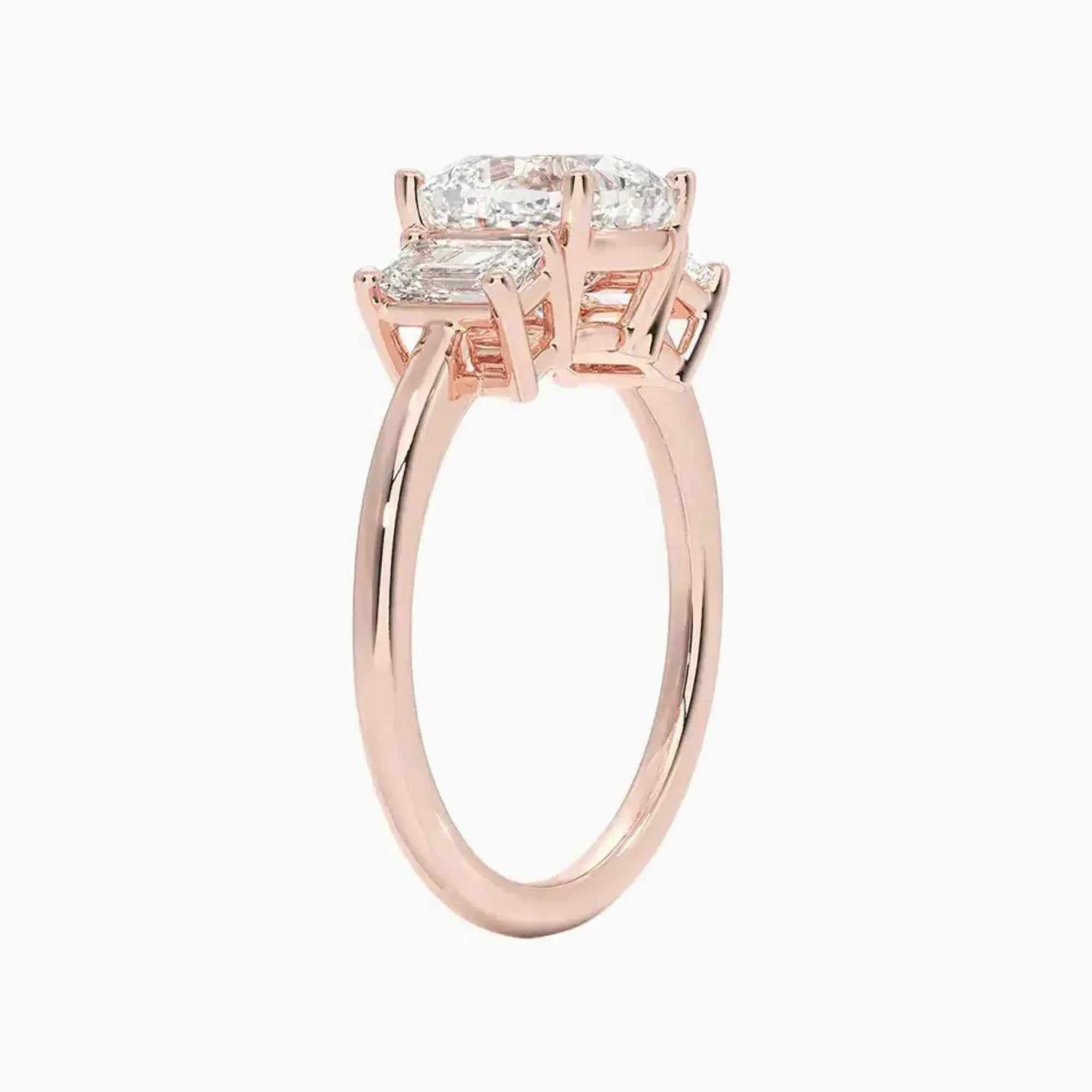Aurelia Cushion Three Stone 2 Carat Lab Grown Diamond Engagement Ring in 14K Rose Gold