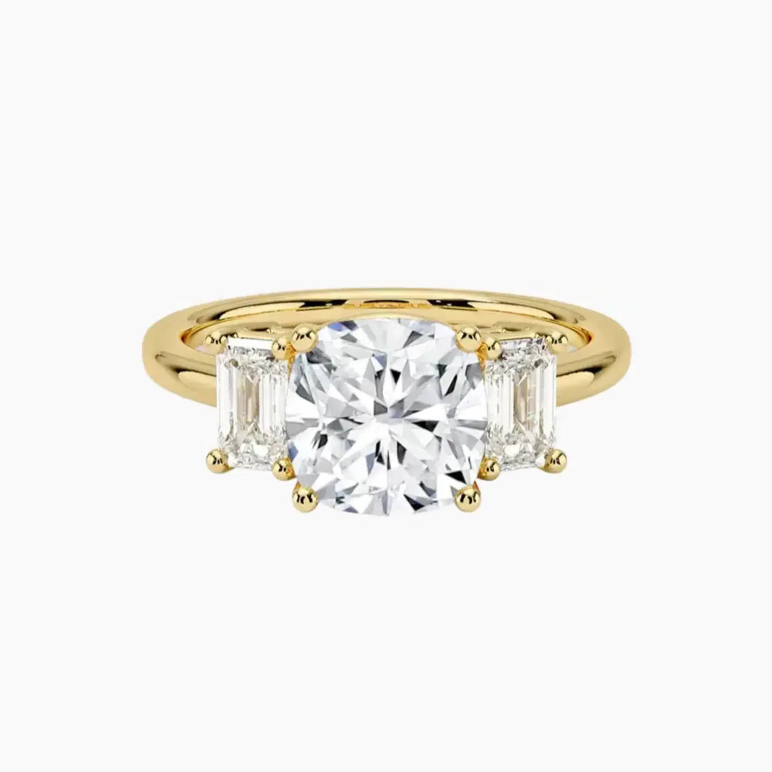 Aurelia Cushion Three Stone 1 Carat Lab Grown Diamond Engagement Ring in 14K Yellow Gold