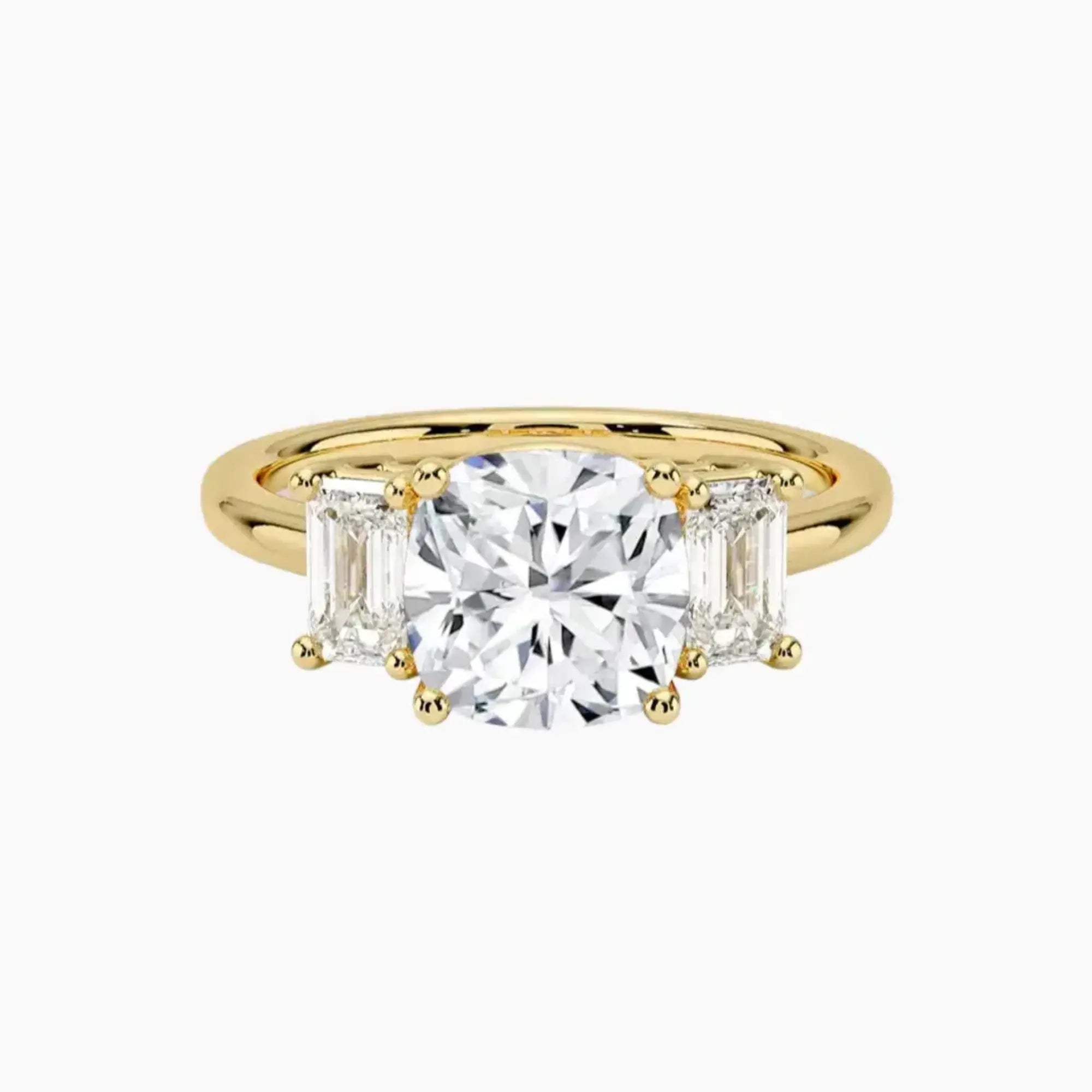 Aurelia Cushion Three Stone 3 Carat Lab Grown Diamond Engagement Ring in 14K White Gold