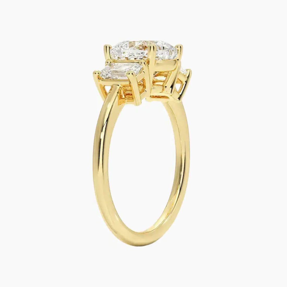 Aurelia Cushion Three Stone 2 Carat Lab Grown Diamond Engagement Ring in 14K Yellow Gold
