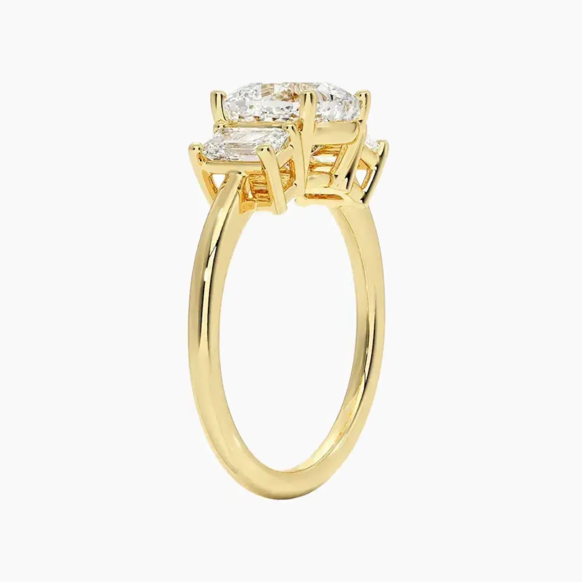 Aurelia Cushion Three Stone 3 Carat Lab Grown Diamond Engagement Ring in 18K Yellow Gold