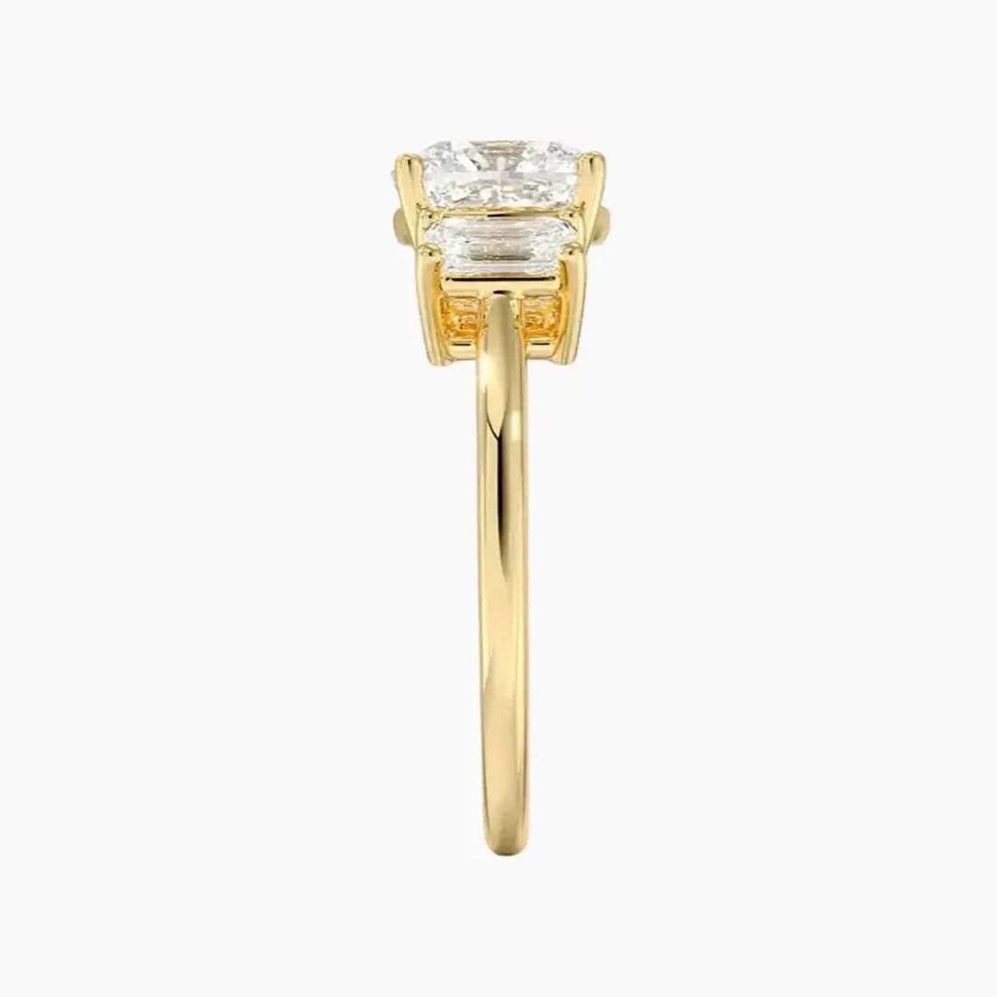 Aurelia Cushion Three Stone 1.5 Carat Lab Grown Diamond Engagement Ring in 14K Yellow Gold