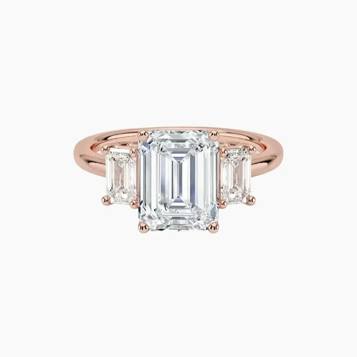 Aurelia Emerald Three Stone 2 Carat Lab Grown Diamond Engagement Ring in 18K Rose Gold
