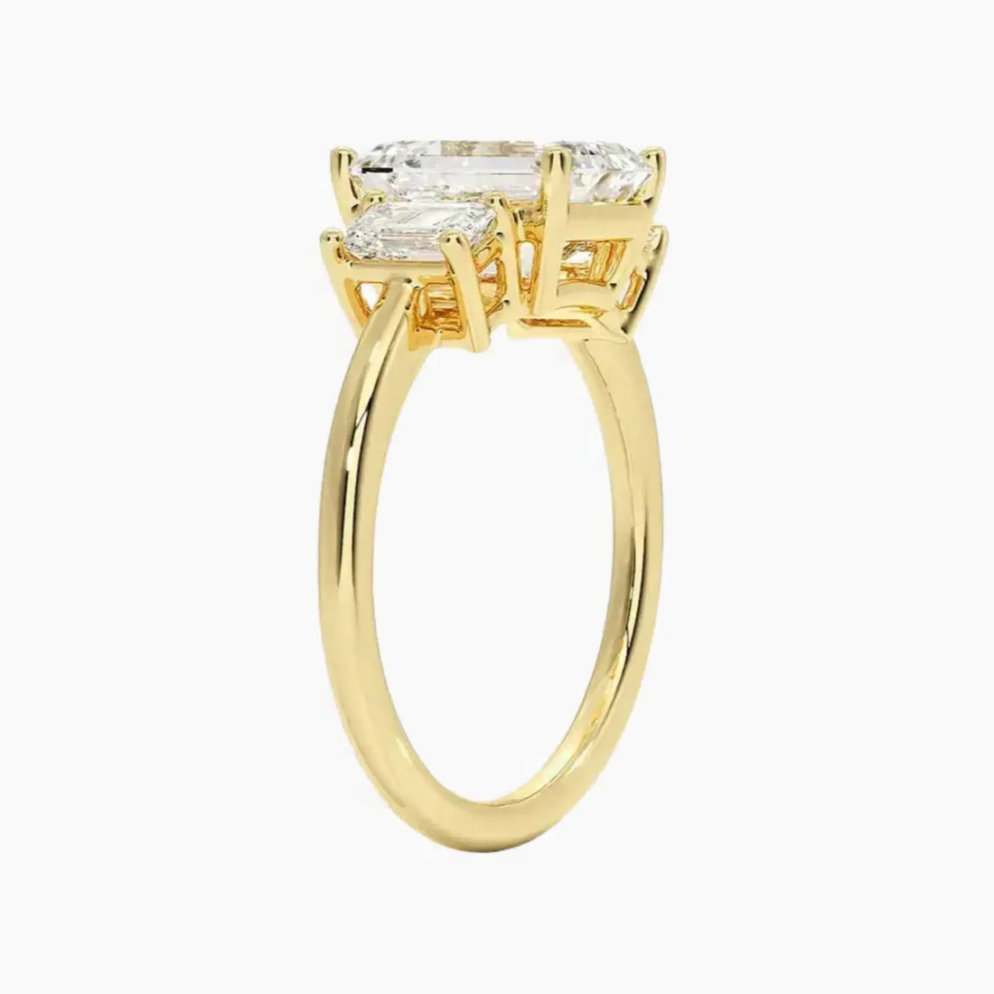 Aurelia Emerald Three Stone 2.5 Carat Lab Grown Diamond Engagement Ring in 18K Yellow Gold