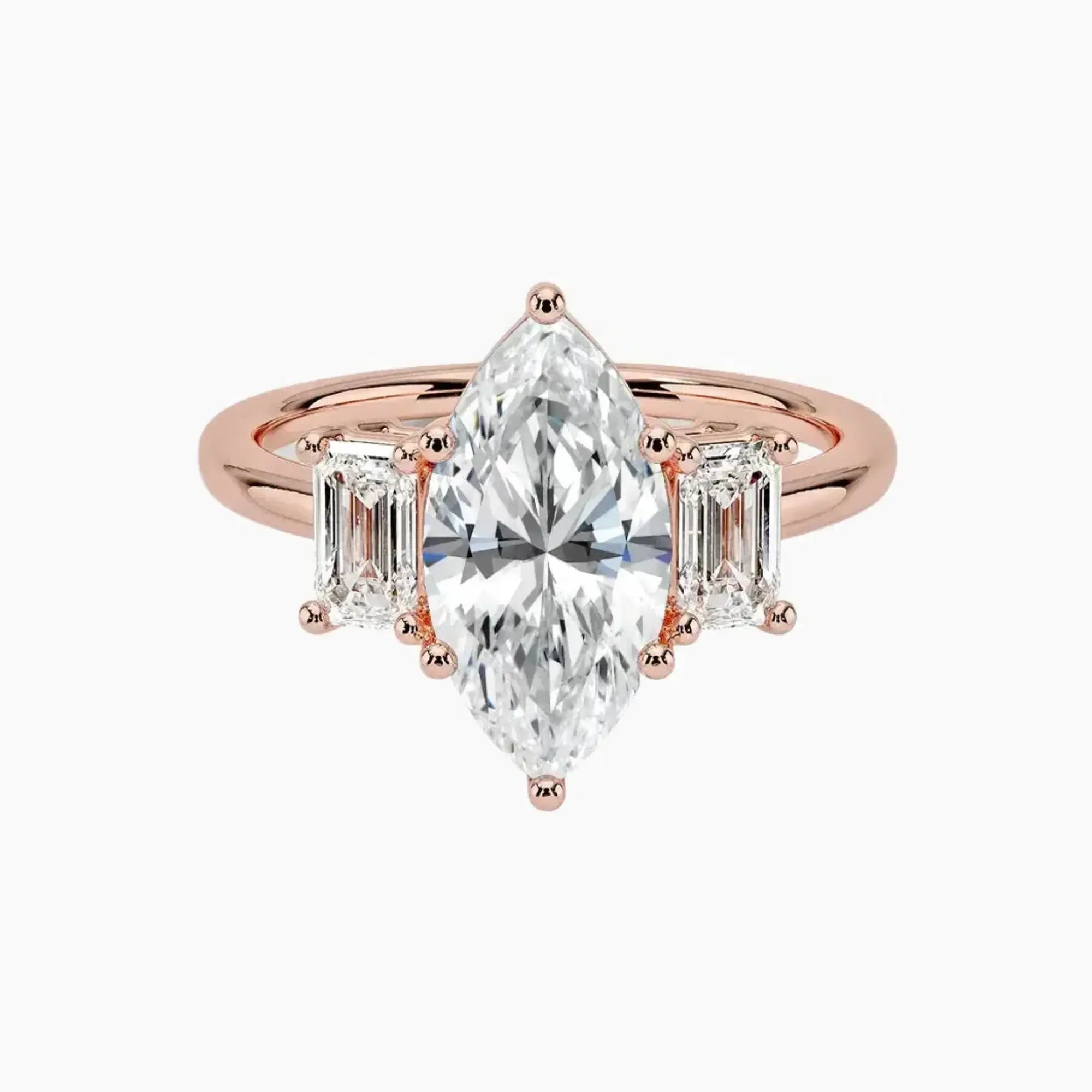 Aurelia Marquise Three Stone Diamond Ring Setting in 14K Yellow Gold