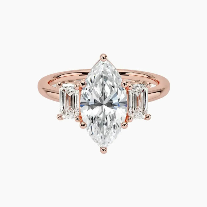 Aurelia Marquise Three Stone 2.5 Carat Lab Grown Diamond Engagement Ring in 18K Rose Gold